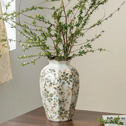 Miniatura 17 de Jarrón de cerámica verde y blanco con asa, florero rústico para decoración de hogar estilo “chinoiserie”, “grandmillenial” y toscano, jarrón