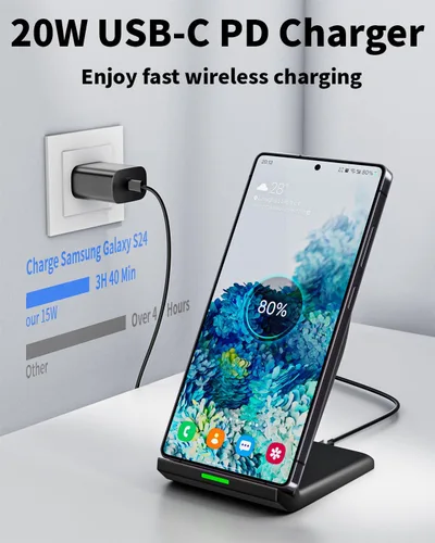 Miniatura 3 de Cargador inalámbrico rápido para Samsung, soporte de carga inalámbrica de 15 W, soporte de cargador de teléfono de escritorio con PD 20 W, adaptador