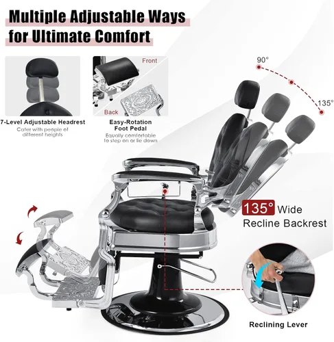 Miniatura 5 de Giantex Silla de peluquería vintage, giratoria de 360 grados, bomba hidráulica resistente, altura ajustable, reposapiés giratorio, sillas