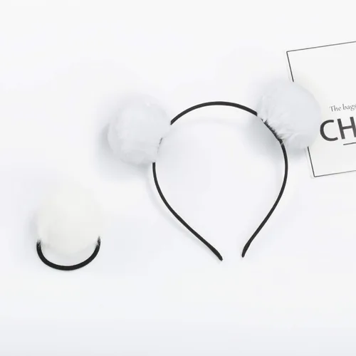 Miniatura 3 de lasenersm 4 piezas (2 pares) de diadema de pompón peludo y cintas elásticas para el pelo, orejas de animal de piel sintética mullida, diadema