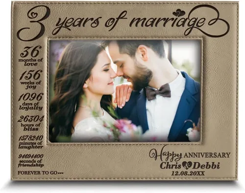 Miniatura 7 de BELLA BUSTA - Marco de fotos de cuero grabado para 3 años de matrimonio, para siempre a go-Tritonal 3er aniversario (4 x 6 horizontal)