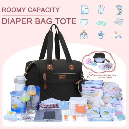 Miniatura 4 de Pritent Bolsa de pañales, bolsas de pañales para bebé con funda para chupete, correas de hombro, clips para cochecito, bolsa grande impermeable