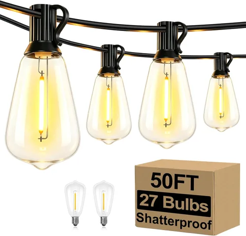 Miniatura 20 de Brightever Luces de Cadena para Exteriores de 25 Pies, Luces de Patio ST38 con 13 Bombillas Edison, Luces Colgantes Impermeables Conectables