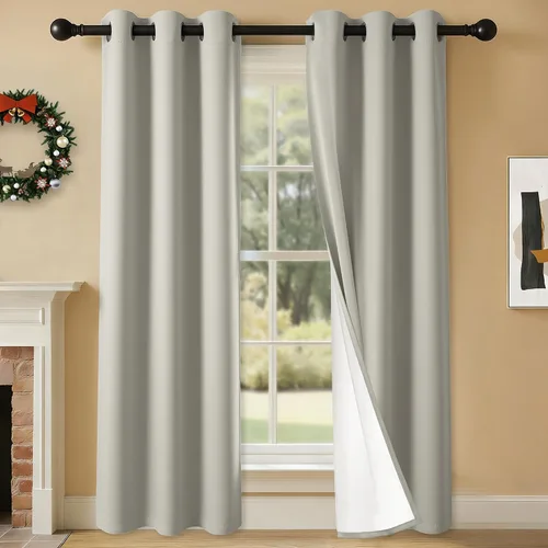Miniatura 92 de 2 paneles de cortinas 100% opacas, cortinas ligeras con aislamiento térmico con ojales para dormitorio, sala de estar, tratamiento de ventana
