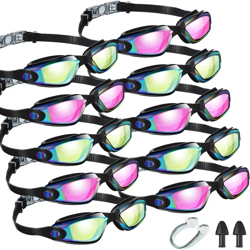 Treela 10 gafas de piscina, gafas de natación, paquete múltiple, anti niebla, de silicona, sin fugas, para adultos