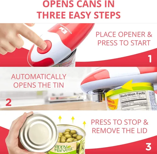 Miniatura 2 de Kitchen Mama Abrelatas Eléctrico Automático: Abre Tus Latas con Una Simple Pulsación de Botón - Automático, Manos Libres, Borde Liso, Funciona