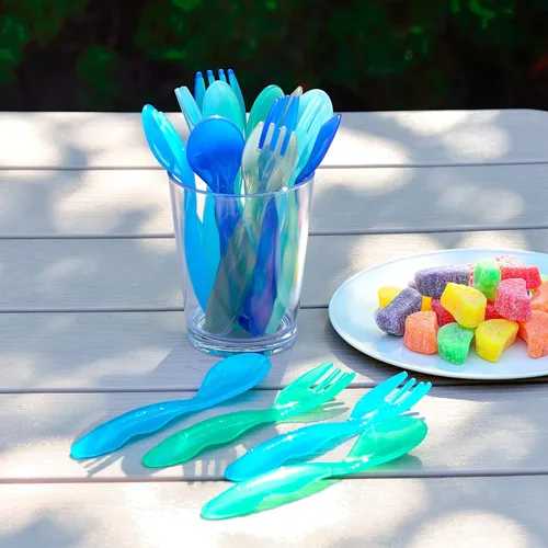 Miniatura 3 de Youngever 18 utensilios de plástico para niños pequeños, tenedores de plástico para niños, cucharas para niños, tamaño grande, juego de 9 en 9