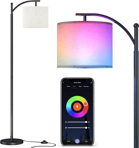 Miniatura 17 de SUNMORY Lámpara de pie de arco, moderna lámpara de pie con control remoto y bombilla regulable continua, lámparas de pie de metal con pantalla Negro
