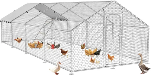 Miniatura 14 de Gallinero grande de metal con cubierta impermeable y resistente a los rayos UV, jaula de gallinas para exteriores, conejo, pato, gallinero para uso