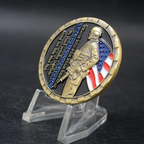 Miniatura 2 de Glamtune EEUU Policía Policía Oficial Challenge Coin Saint Michael Thin Blue line Oración Militar Moneda