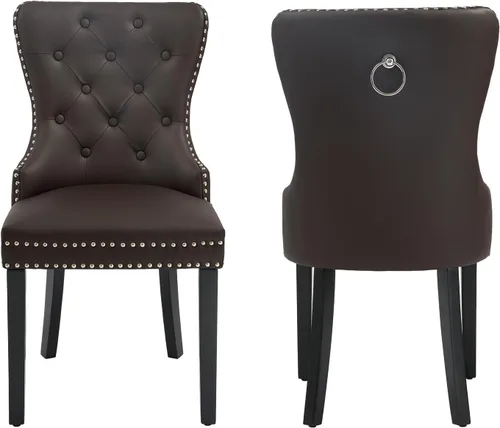 Miniatura 26 de adochr Juego de 2 sillas de comedor de terciopelo, sillas de comedor tapizadas acolchadas con anillo de tracción y patas de acero inoxidable, beige