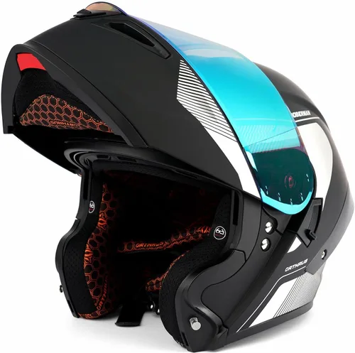 Miniatura 10 de Orthrus Casco modular LED para motocicleta de cara completa - Aprobado por el DOT, con visor abatible doble, protector solar y listo para Bluetooth