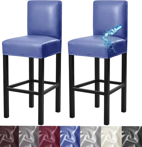 Miniatura 12 de Fundas para taburetes de bar, paquete de 2 fundas elásticas impermeables de poliuretano con respaldo, fundas extraíbles para taburetes de bar