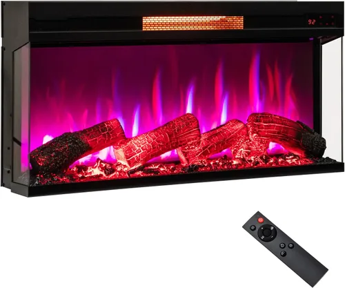 RELAX4LIFE Chimenea Eléctrica Empotrable de 36" de 3 Lados, Chimenea Infrarroja de 1500W con 8 Colores de Llama, Temporizador de 9H, Control Remoto,