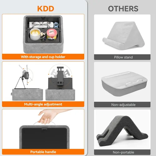 Miniatura 5 de KDD Soporte de almohada para tableta, soporte ajustable para iPad para cama, regazo y escritorio con dos portavasos y bandeja de almacenamiento