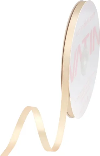 VATIN - Cinta de satén de doble cara beige de 1/4", 25 yardas continuas, cinta de poliéster beige para ramo de lazos, envoltura de regalos, arreglo
