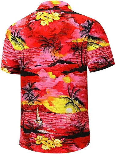 Miniatura 4 de SheLucki - Camisa hawaiana para hombre, unisex, estilo informal, manga corta, con botones y estampado de sombra de palmeras, para el verano