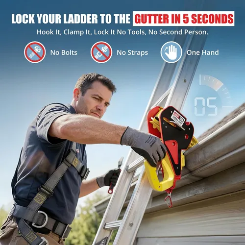 Miniatura 2 de Lock Jaw - Gancho estabilizador de escalera de techo para canalón, separación en 5 segundos con seguridad de bloqueo deslizante, evita que