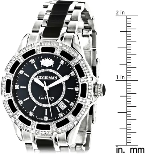 Miniatura 5 de LUXURMAN Galaxy Midsize Reloj de diamantes Negro Cerámica 1,25ct