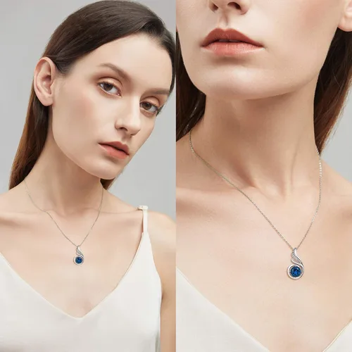 Miniatura 3 de Collares de plata de ley 925 con piedra de luna de ópalo, perla y circonita cúbica, joyería de fénix, regalos de cumpleaños para mujeres y niñas