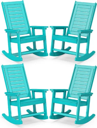 Miniatura 10 de BRIOPAWS Outdoor Rocking Chairs Set of 2 HDPE Plastic Porch Rockers Aqua Oversized Patio Rocker Chair High Back for Big Man Weather