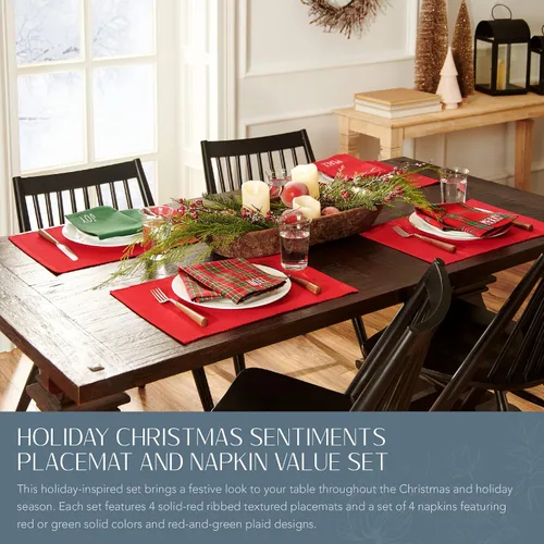 Miniatura 2 de Elrene Home Fashions Holiday Sentiments - Juego de 4 servilletas y 4 manteles individuales, 13 x 19 pulgadas