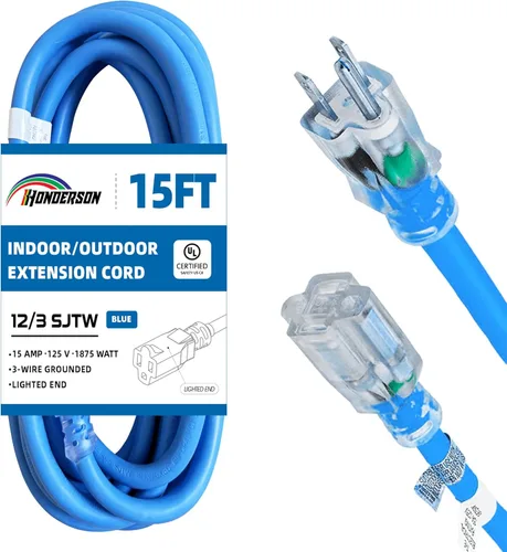 Miniatura 12 de Cable de extensión para interiores y exteriores, resistente a la intemperie con extremo iluminado, certificación UL, calibre 12, 20 pies, color Azul