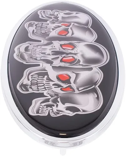 Miniatura 3 de United Pacific 10882 Emblema de metal fundido a presión de 7" x 3 ¼" cromado ovalado con diseño de calavera, perno de montaje con respaldo de doble