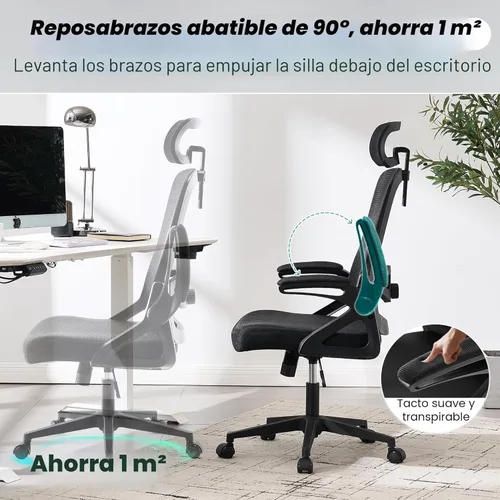 Miniatura 9 de Fizzin Silla de Oficina Ergonómica, Sillas de Computadora de 400 LBS con Soporte Lumbar Ajustable, Silla de Escritorio de Malla Transpirable Negro