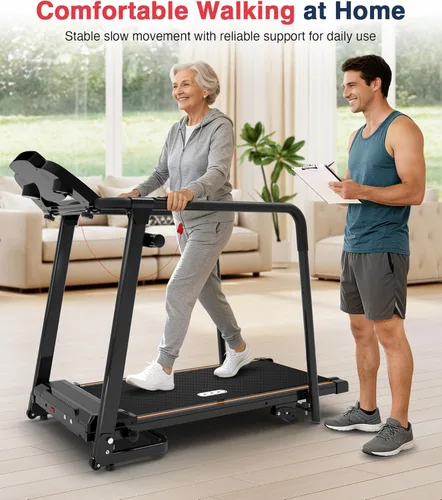 Miniatura 8 de Redliro Walking Treadmill with Long Handrails – Treadmill for Seniors 300 lbs Capacity – Foldable, Lightweight with Wheels, Cup & Phone Holder