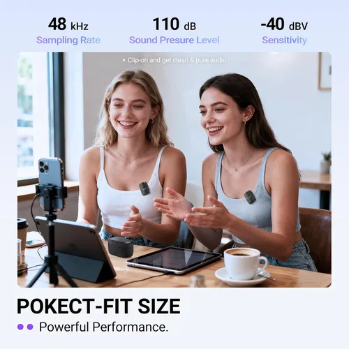 Miniatura 2 de FIFINE Micrófono Lavalier Inalámbrico para iPhone/Android/Cámara, Sistema de Micrófono de Solapa Inalámbrico de 2 Unidades para Grabación de Vlog