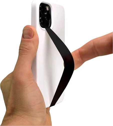 Phone Loops Soporte elástico de silicona para teléfono, correa de mano, ligero, delgado y agarre discreto Negro