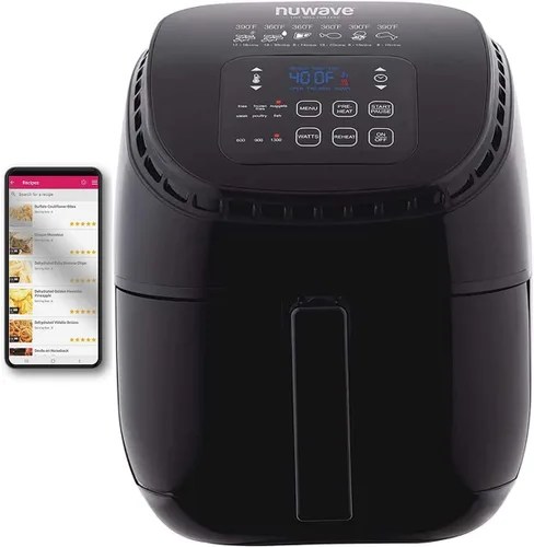 Nuwave Brio Freidora de aire de 3 cuartos de galón, controles digitales de pantalla táctil y pantalla fácil de leer, controles de temperatura de 100