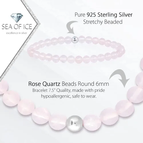 Miniatura 2 de Sea of Ice - Preciosa pulsera de cuentas redondas de 0.236in con cuentas de plata de ley elásticas de 7.5in, unisex
