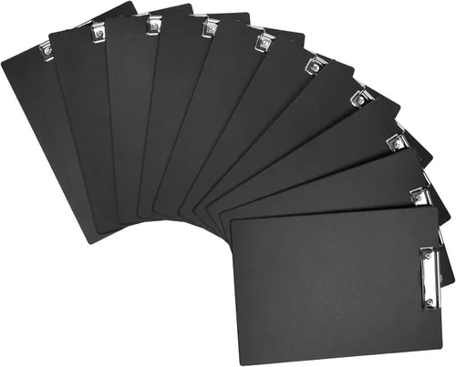 Miniatura 9 de Portapapeles color negro, paquete de 10 portapapeles tamaño carta A4 con clip de metal de perfil bajo y agujero para colgar para oficina y hogar