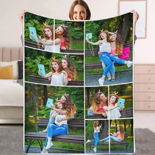Miniatura 17 de Manta personalizada con texto fotográfico, manta personalizada con mis propias imágenes para Navidad, familia, mamá, papá, perro, hermanas, amigos