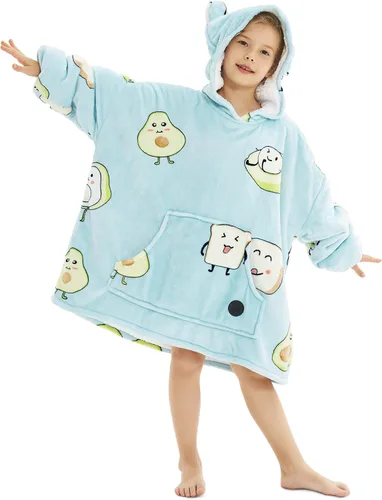Miniatura 17 de Three Poodle - Manta con capucha portátil para niños, sudadera de sherpa de gran tamaño con capucha gigante, manta con capucha cálida y acogedora