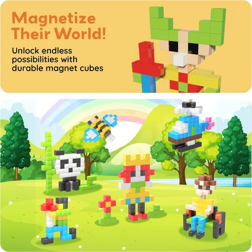 Miniatura 7 de PicassoTiles 102 piezas Cubo de rompecabezas magnético de píxeles de 1" Mezcla y combina juguetes con Ideabook STEM Educación de aprendizaje Bloques