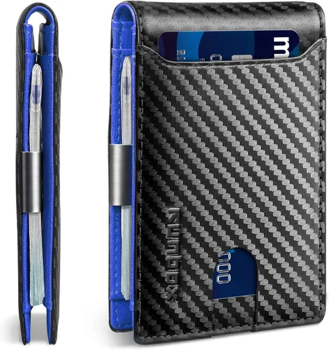 Miniatura 176 de RUNBOX - Carteras delgadas para hombre, cartera de piel con pinza para el dinero, cartera de bolsillo frontal con bloqueo RFID, tarjetero