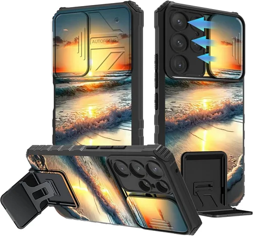 Miniatura 573 de Funda para Samsung Galaxy S22 Ultra 5G, Galaxy S22 Ultra con cubierta de cámara deslizante, funda resistente de doble capa con función atril Black