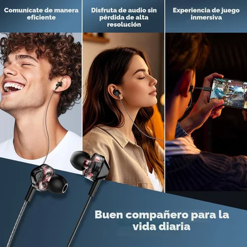 Miniatura 8 de Auriculares con cable USB-C, auriculares in-ear de doble controlador con micrófono, ajuste de cancelación de ruido, graves profundos, cable sin