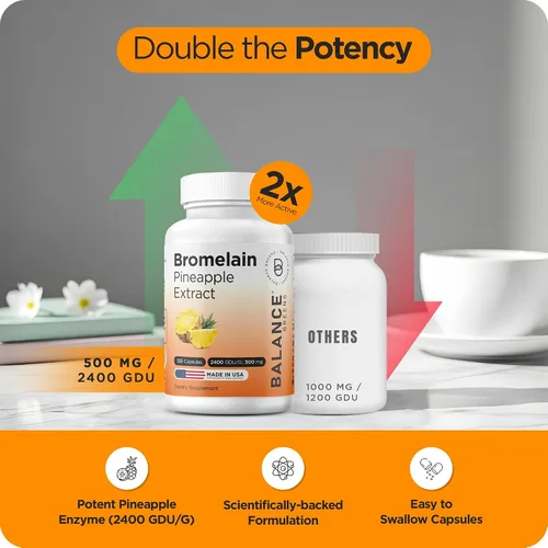 Miniatura 5 de Balancebreens Bromelina 500mg Veggie Caps – Suplemento de extracto de piña de 2400 GDU para apoyo articular, apoyo natural de la hinchazón