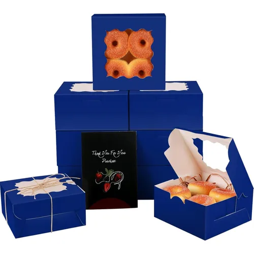 Miniatura 18 de qiqee Cajas de galletas Kraft con ventana, 60 paquetes de 6 x 6 x 3 pulgadas, cajas de papel kraft marrón para galletas, pasteles, cupcakes, tartas