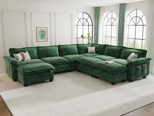 Miniatura 47 de KKL Sofá Seccional Modular de 89 Pulgadas, Sofá de Amor de 2 Asientos Sofá Nube con Asiento Profundo, Sofás Seccionales de Chenilla para Sala