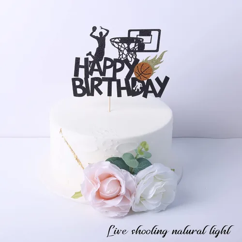 Miniatura 7 de 1 paquete de decoración de pastel de baloncesto con purpurina para fanáticos de la NBA, temática de baloncesto, selección de pastel de cumpleaños