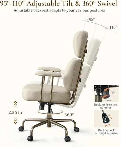Miniatura 7 de EUREKA ERGONOMIC Sillas de escritorio de oficina en casa, silla ergonómica para computadora con respaldo alto, silla de oficina ejecutiva con Blanco
