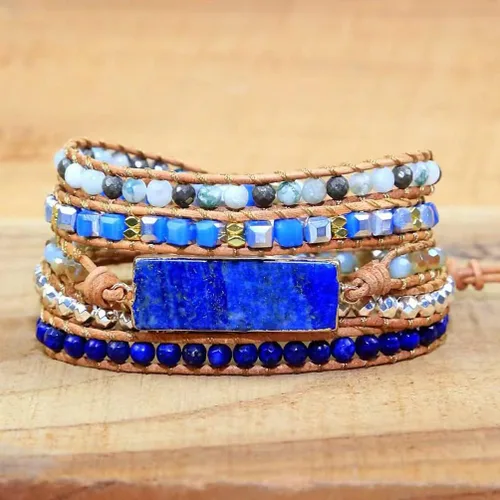 Miniatura 4 de ZOSOJONA Pulseras envolventes para mujer, estilo bohemio, piedra natural, jaspe turquesa, colección de joyas, Ágata