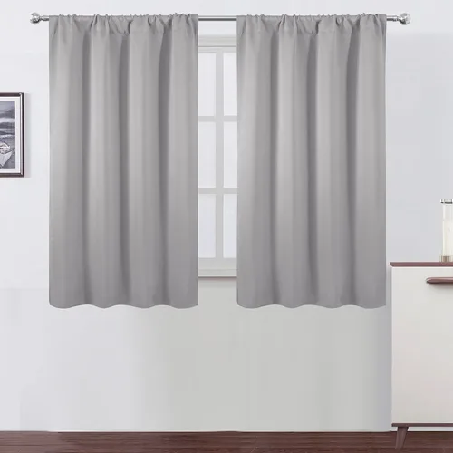Miniatura 117 de LEMOMO Cortinas opacas negras para cocina, 42 x 45 pulgadas, juego de 2 paneles de cortinas opacas con bolsillo para cortinero para ventana pequeña