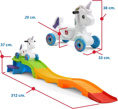 Miniatura 7 de Step2 Unicorn Up & Down Roller Coaster - Juguete de montaña rusa para niños, auto de empuje, juego para interiores y exteriores, hecho de plástico