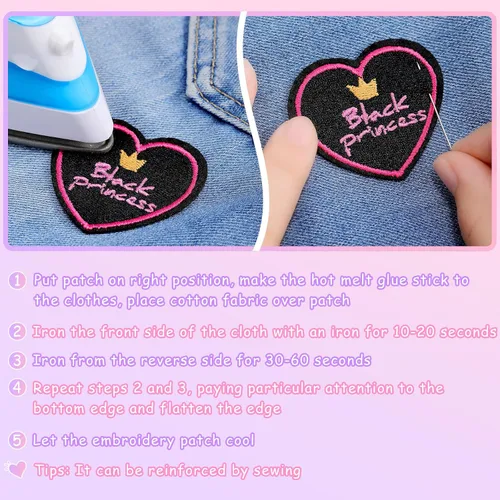 Miniatura 4 de 12 parches bordados para niña negra, parche para coser con planchado, apliques GRL Pwr Princess Reglas de tela, accesorios de ropa, insignia